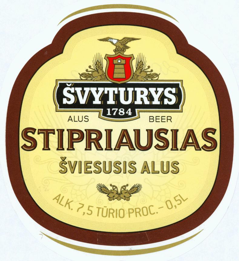 Prekės ženklas: ŠVYTURYS 1784 STIPRIAUSIAS ŠVIESUSIS ALUS